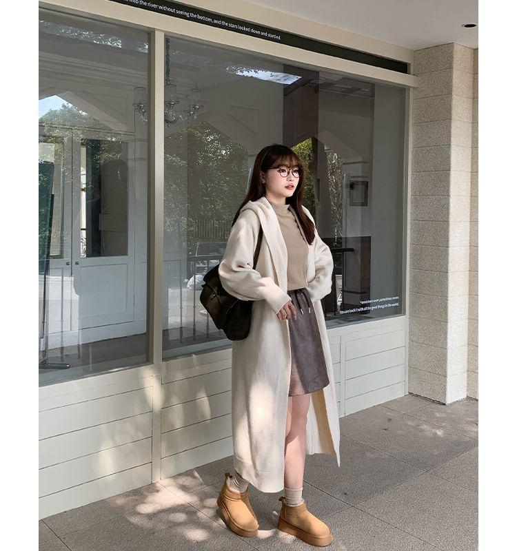 Plain Hooded Button-Up Cardigan Product Image