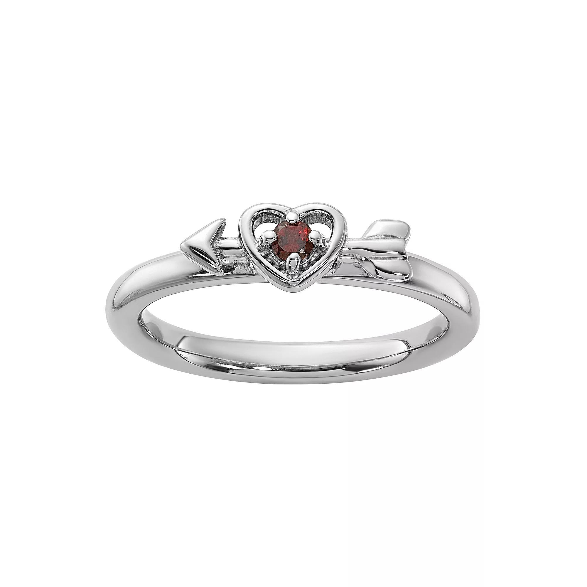 Stacks & Stones Sterling Silver Stackable Gemstone Heart with Arrow Ring, Women's, Size: 10, Red Product Image
