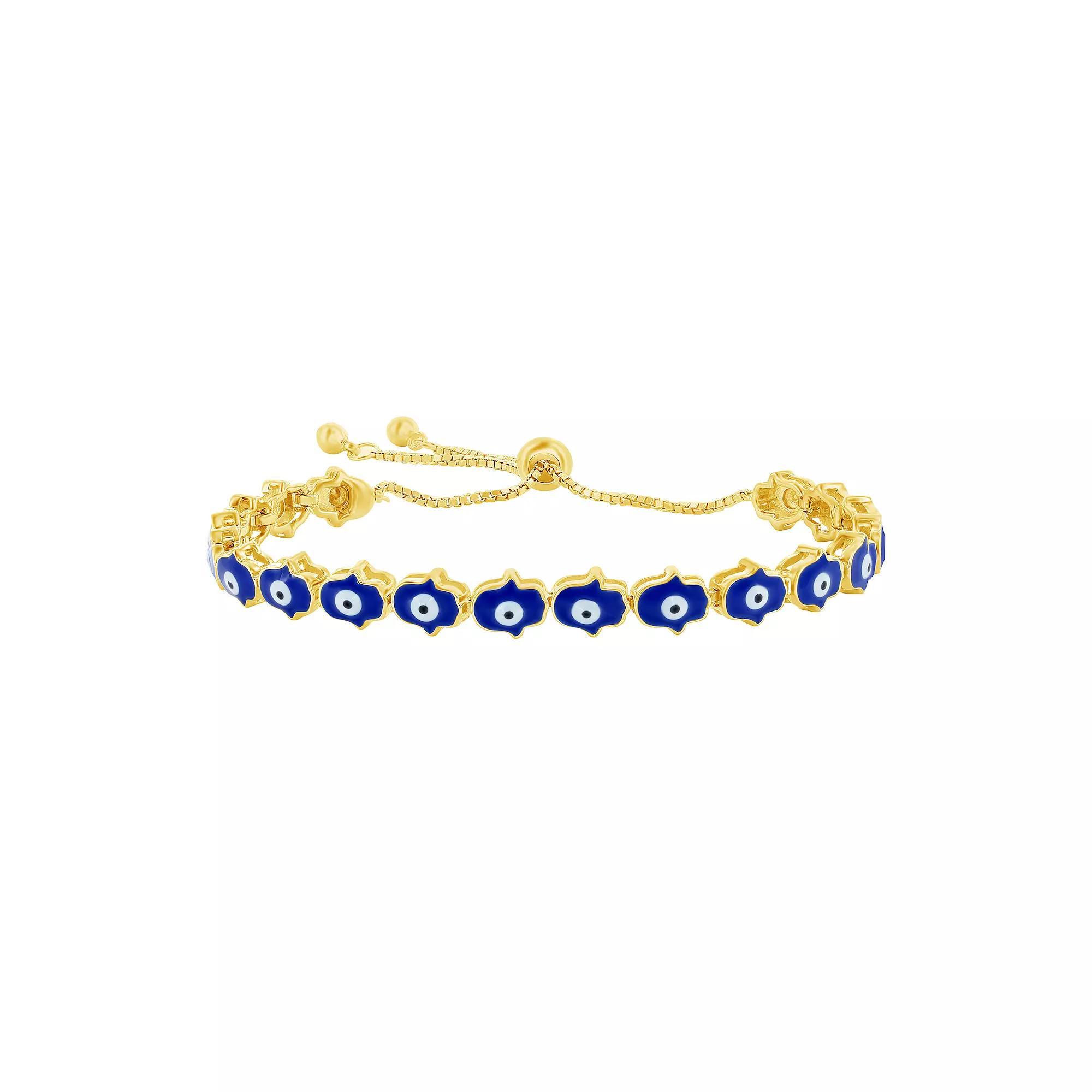 Argento Bella Sterling Silver Blue Enamel Evil Eye Hamsa Bracelet, Women's, Size: 5-9" ADJ, Gold Tone Blue Product Image