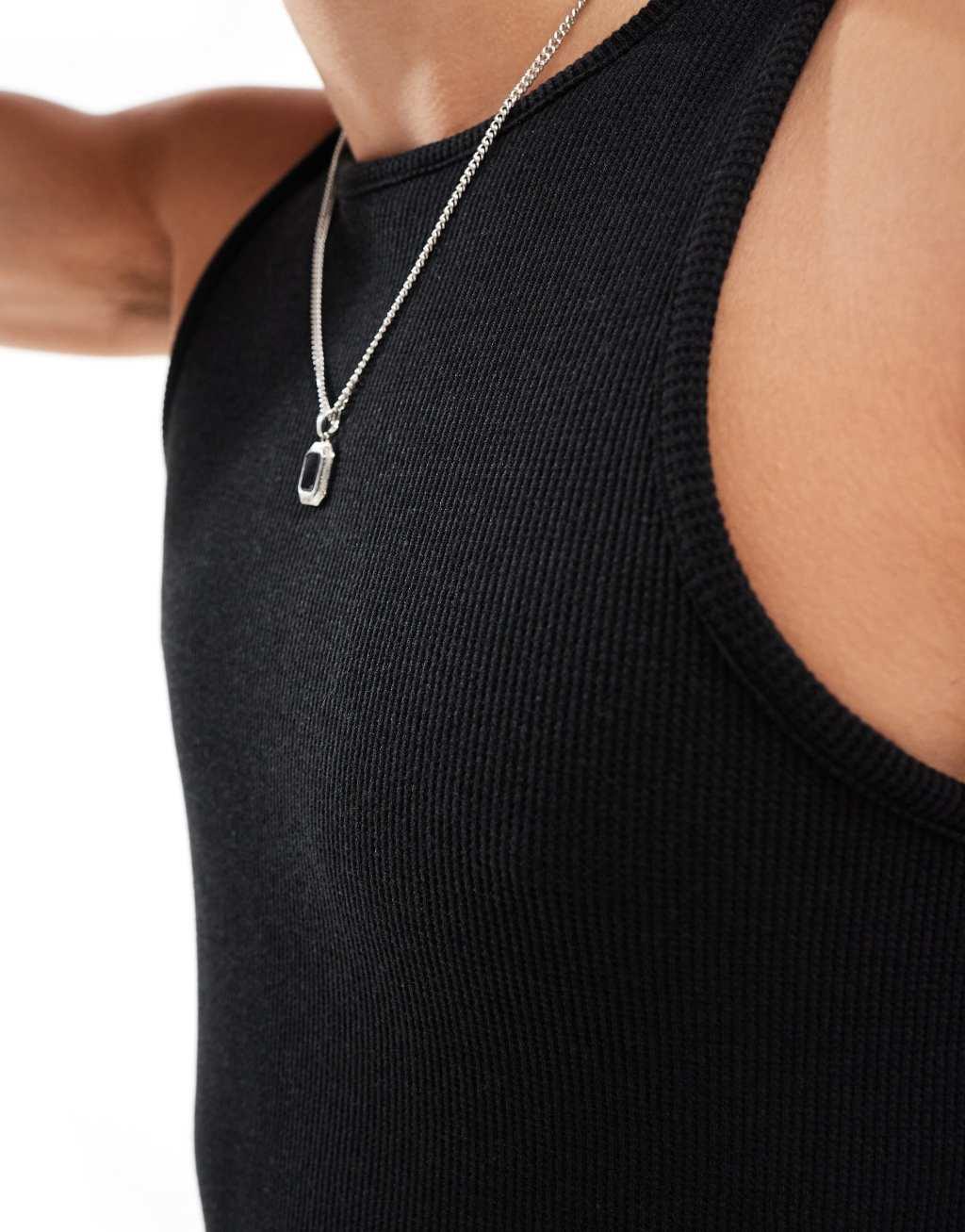 ASOS DESIGN muscle fit waffle textured tank top in black Product Image