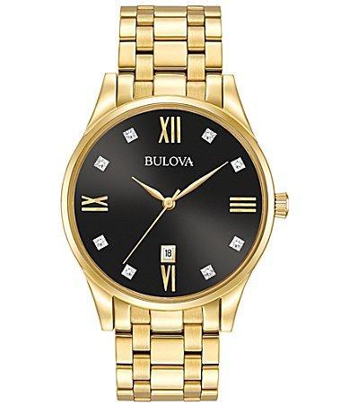 Bulova Mens Diamond Accent Gold-Tone Stainless Steel Watch - 97D123K Gold Tone Product Image