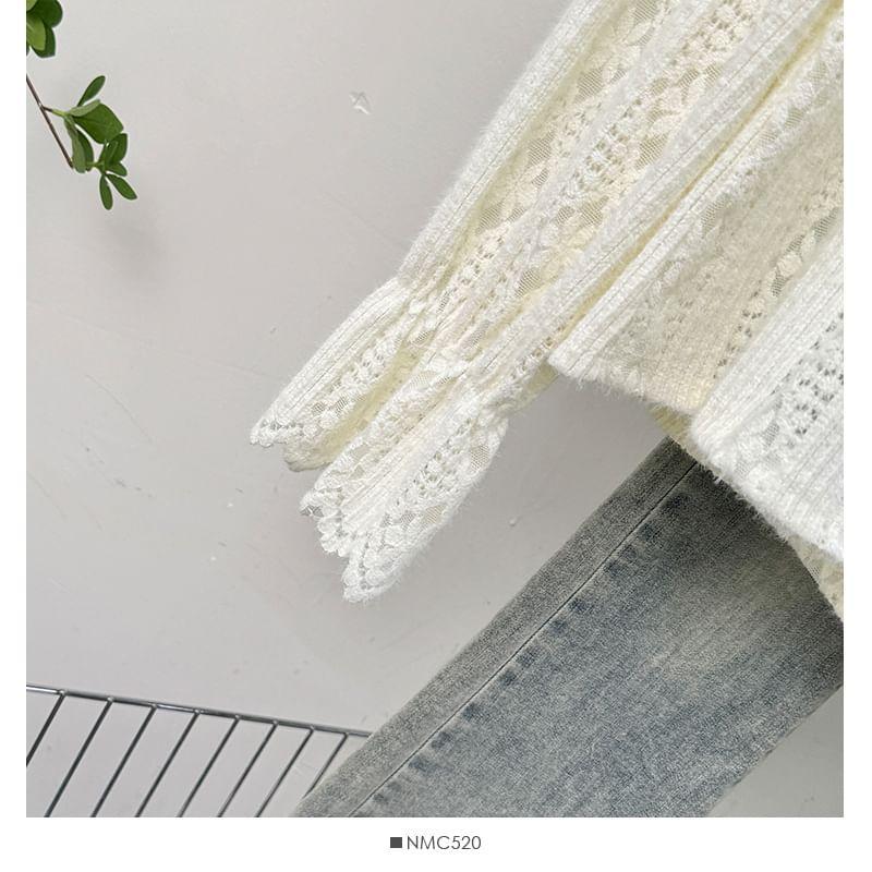 Bell-Sleeve High-Neck Lace Top Product Image