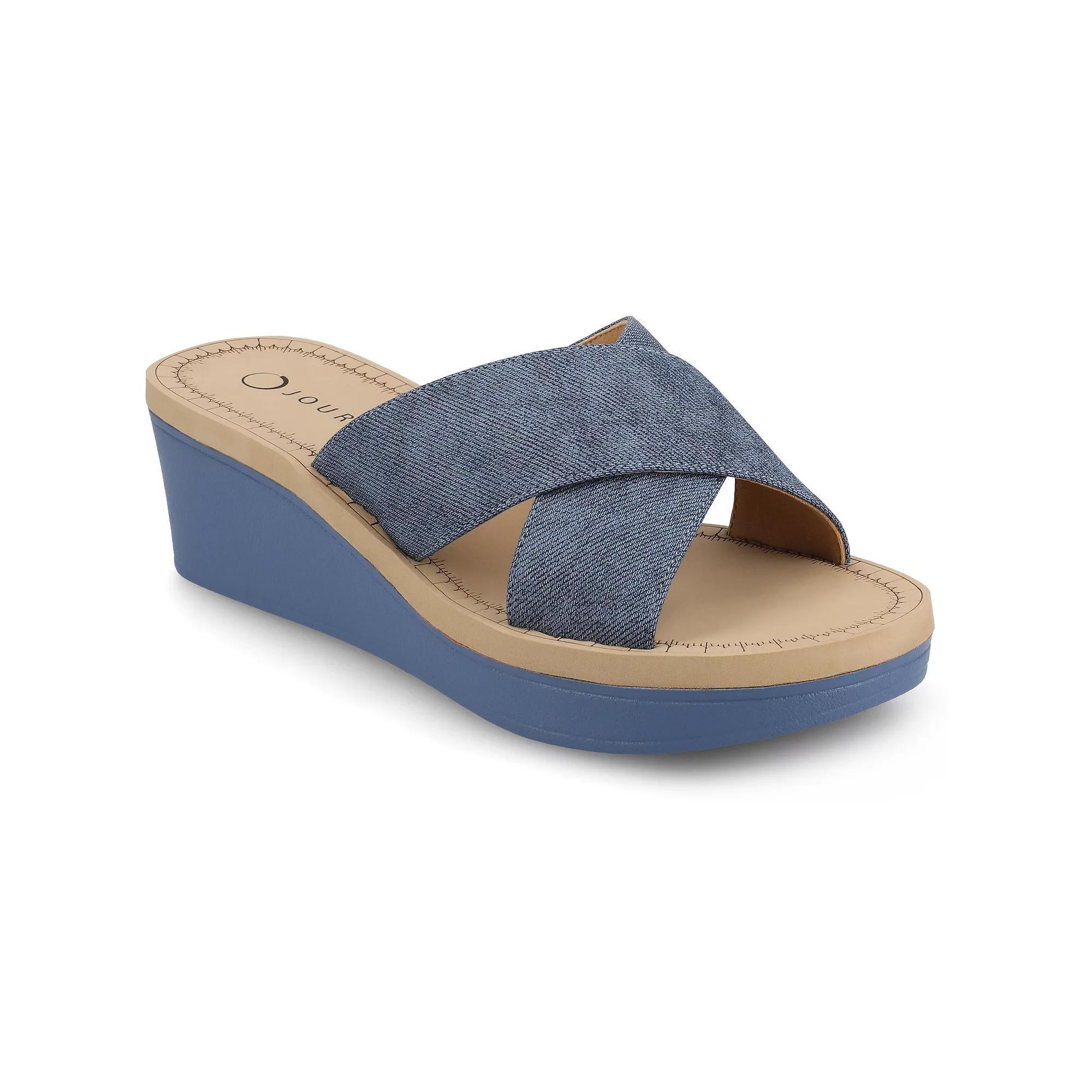 Journee Biara Women's Slip On Platform Wedge Sandals, Size: 7, Blue Product Image