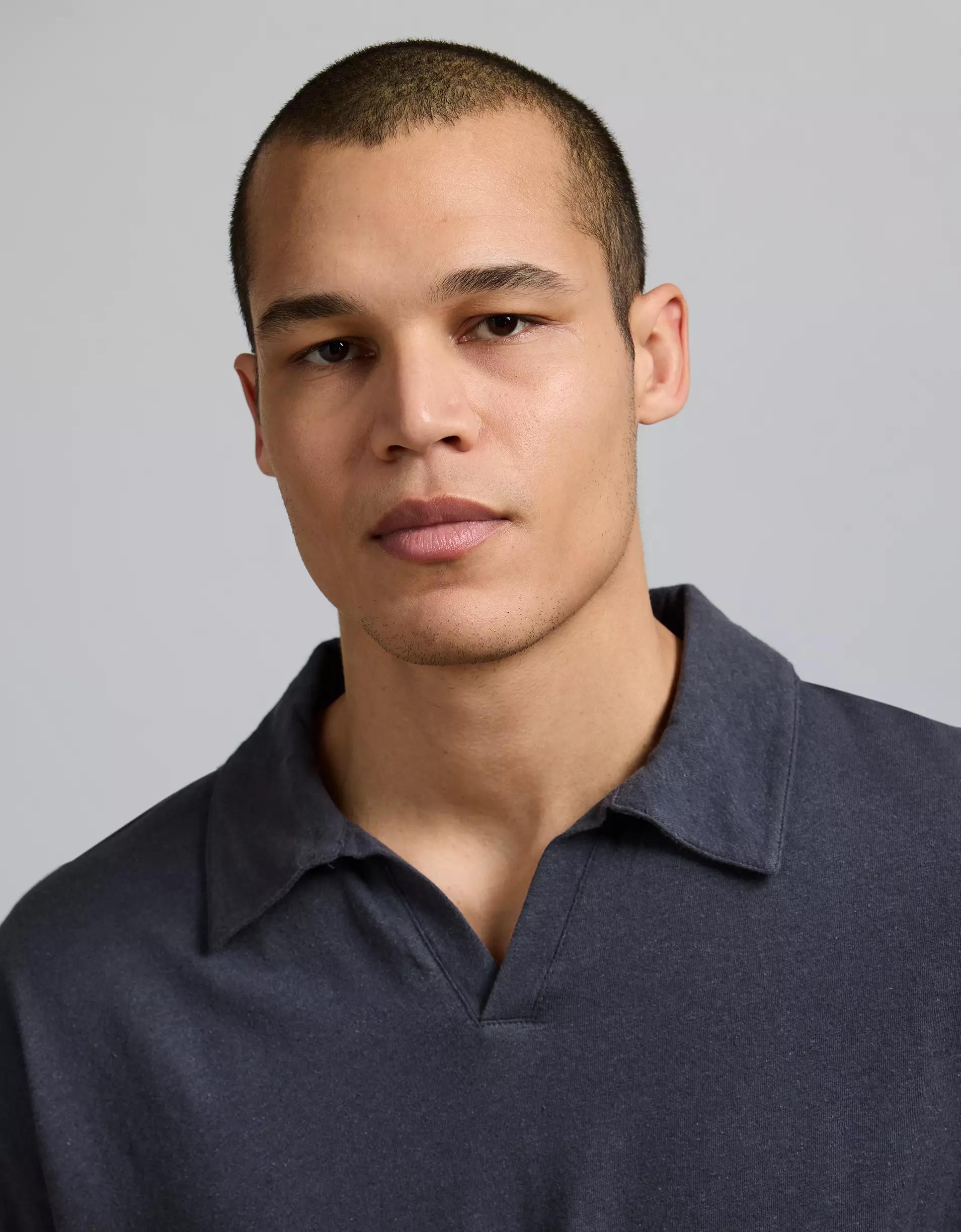 AE77 Premium Linen-Blend Polo Shirt Product Image