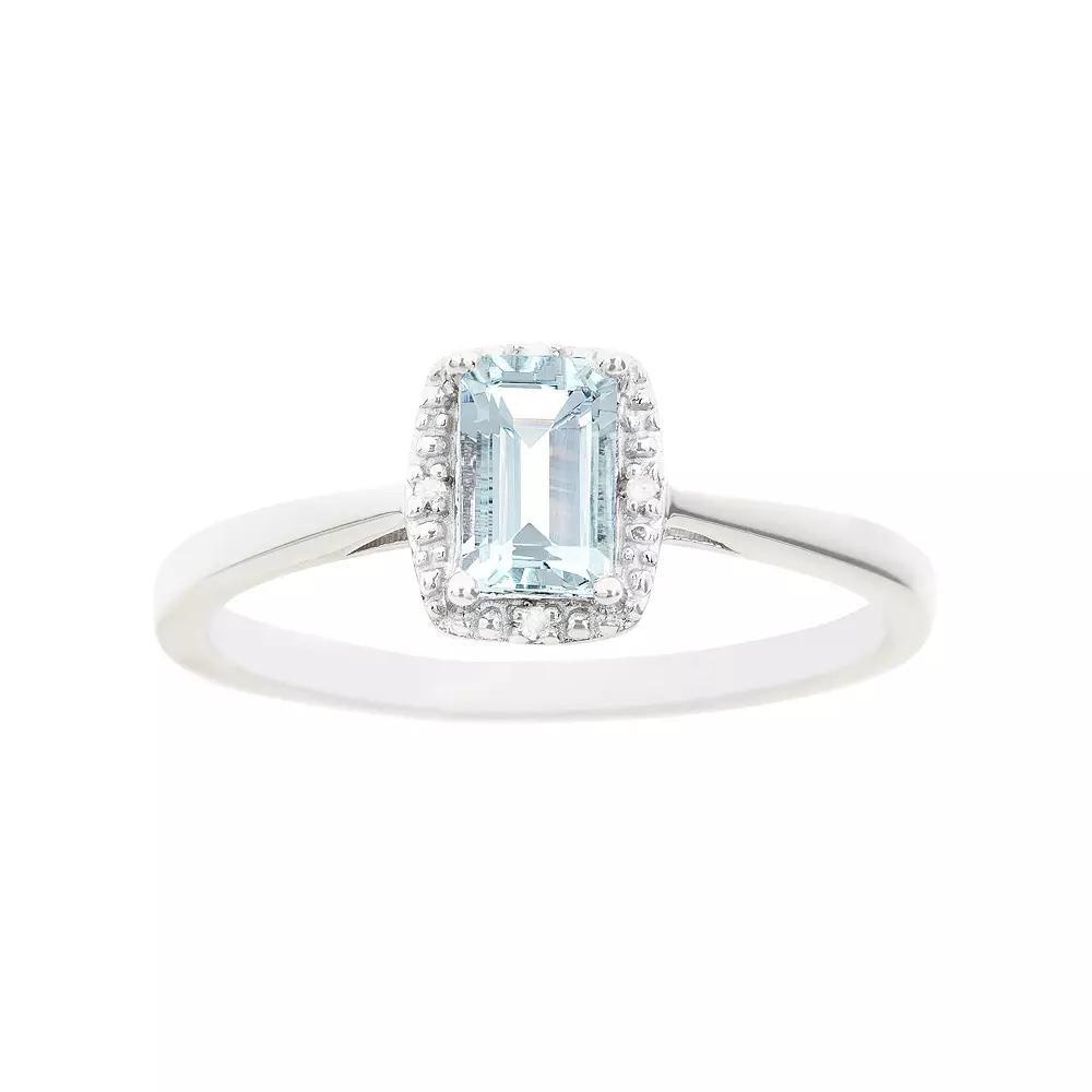 Celebration Gems Sterling Silver Aquamarine & Diamond Accent Rectangle Halo Ring, Womens Product Image