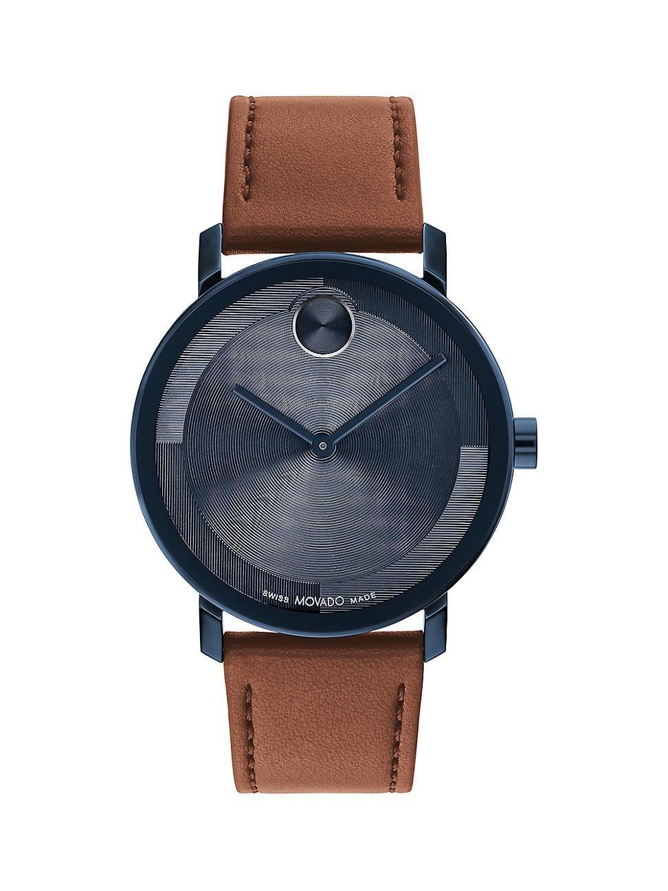 Men's Movado BoldÂ® Evolution Blue IP Brown Strap Watch with Textured Tonal Blue Dial (Model: 3601093) Product Image