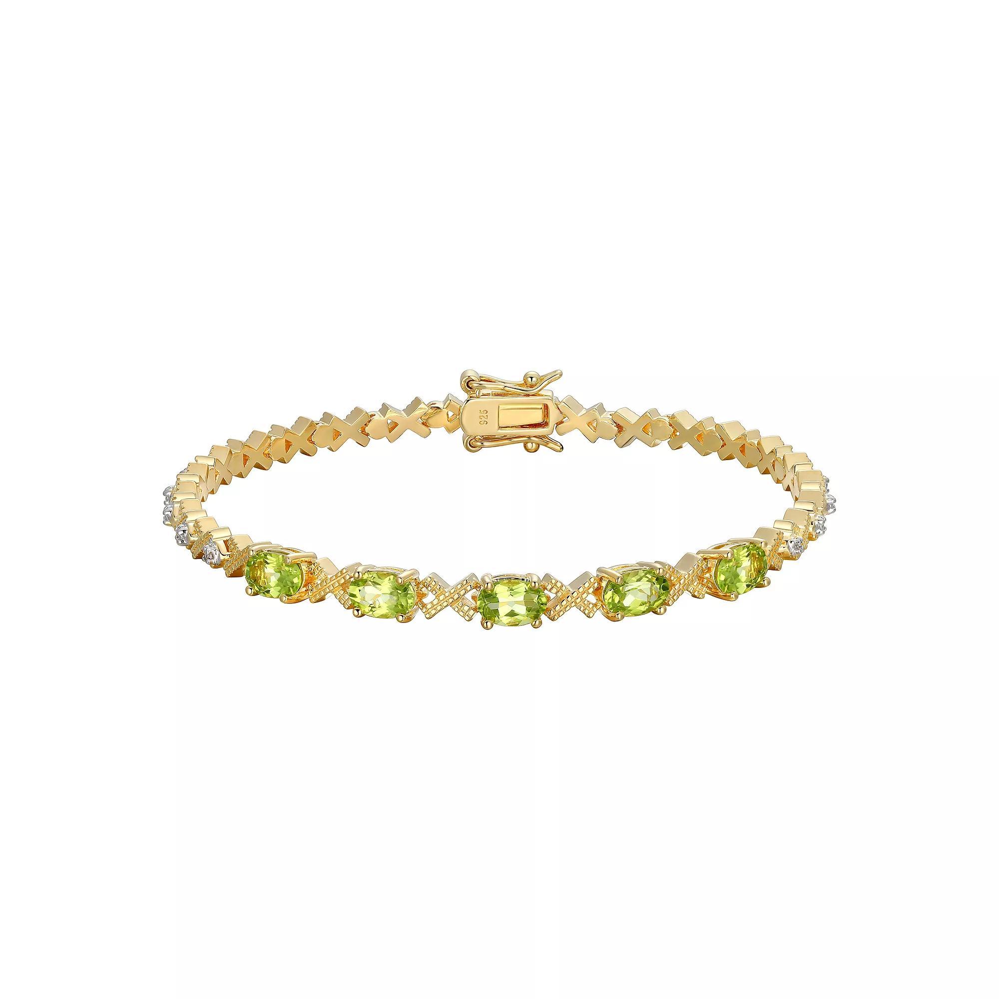 18k Gold Over Sterling Silver Peridot and Diamond Accent "X" Bracelet, Women's, Size: 7.25", Gold Tone Product Image