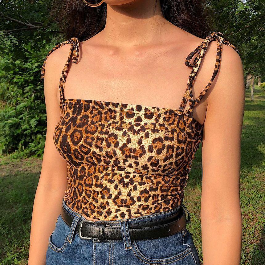 Animal Print Strap Crop Tank Top Product Image