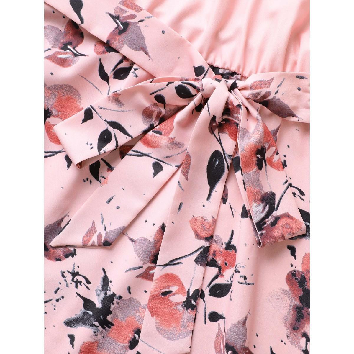 Plus Size Halter Neck Floral Patchwork Midi Dress Nudepink Women Elegant Belted Halter neck Sleeveless Curvy BloomChic 26/4X Product Image