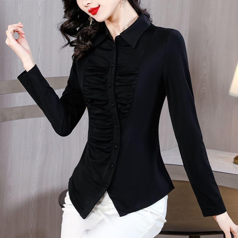 Long-Sleeve Cinched Plain Shirt Product Image