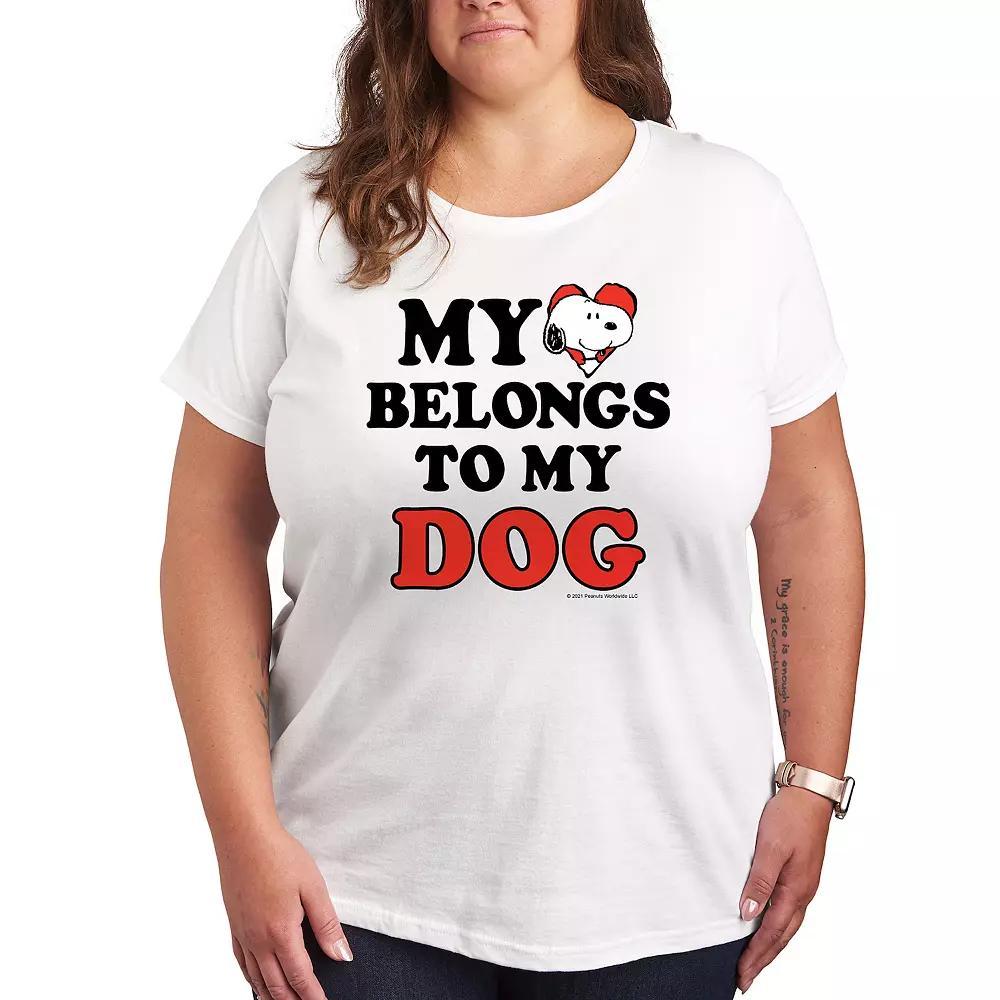 Women's Peanuts Snoopy Heart Belongs Dog Graphic Tee, Size: XL, White Product Image