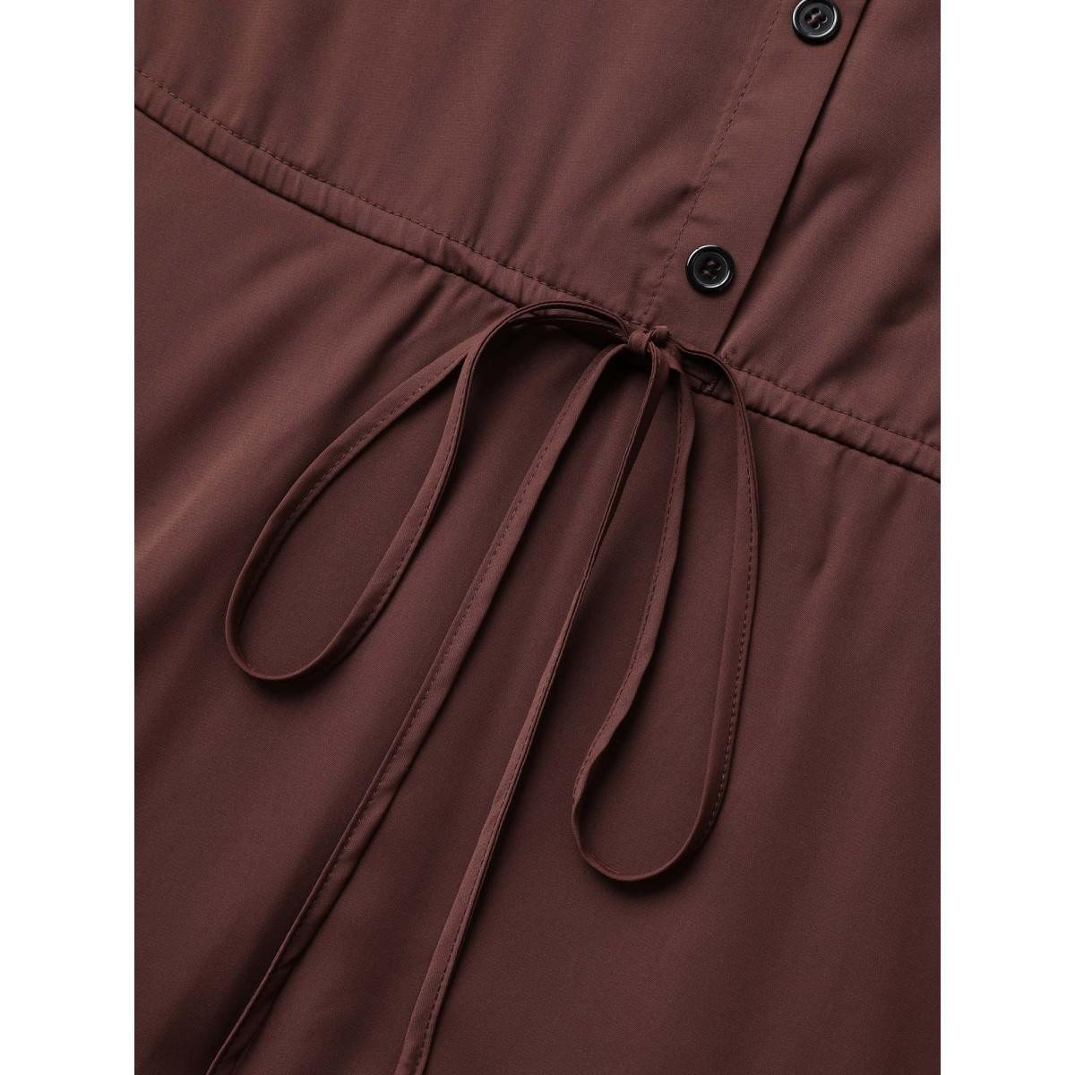 Plus Size Shirt Collar Batwing Sleeve Drawstring Dress Browncoffeecolor Women At the Office Drawstring Shirt collar Short sleeve Curvy BloomChic 14-16/1X Product Image