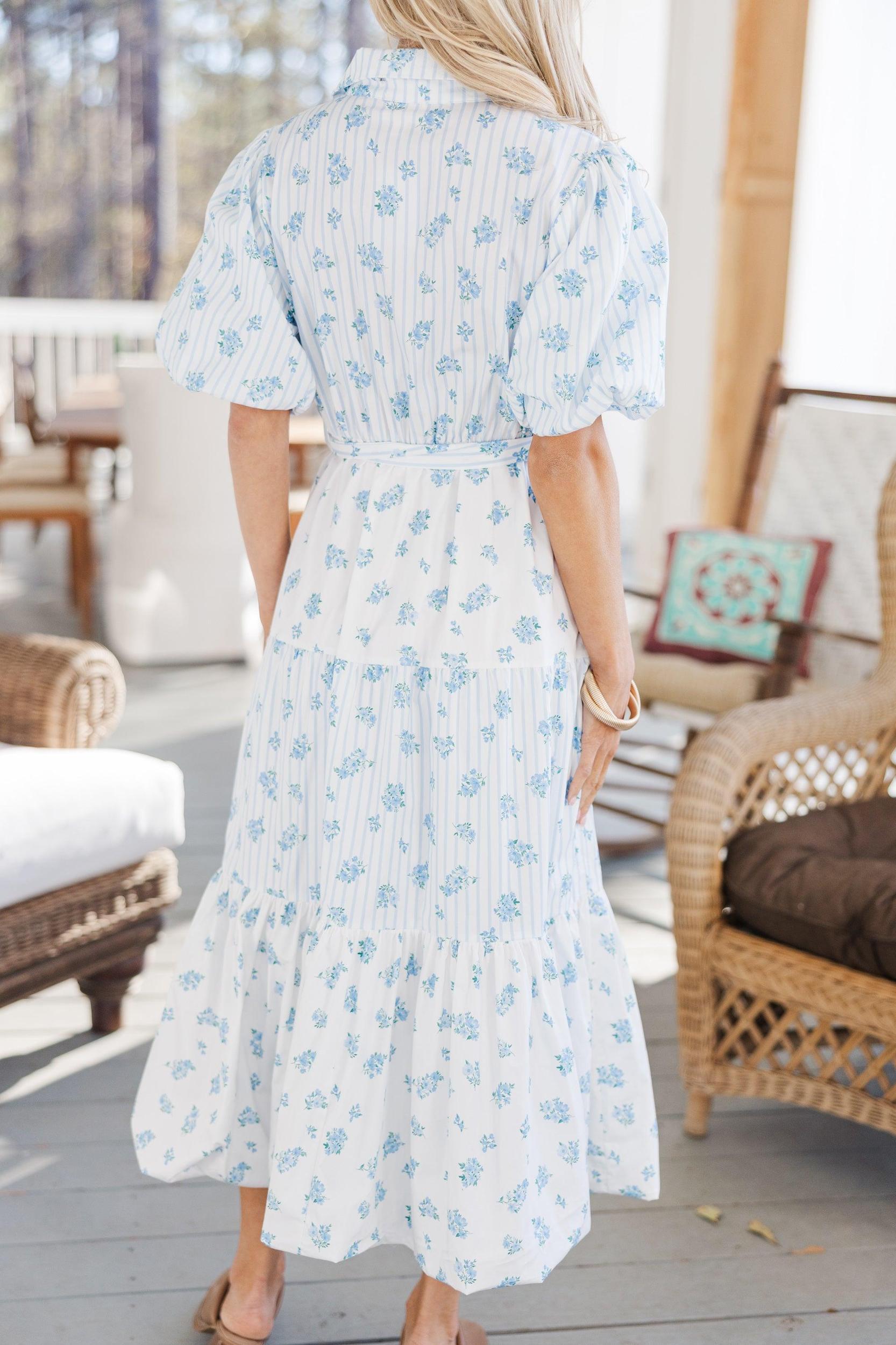 The Only One Light Blue Striped Midi Dress Female Product Image