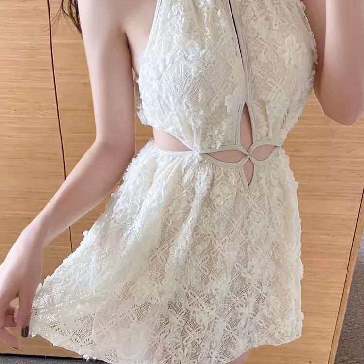 Spaghetti Strap Plain Cutout Swimdress Product Image