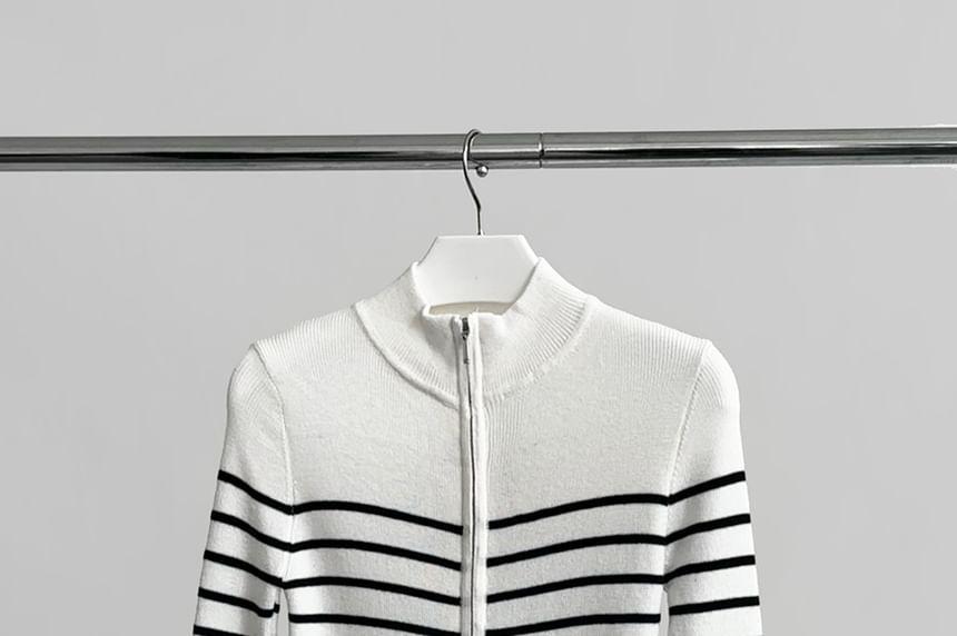 Striped Zip-Up Cardigan Product Image