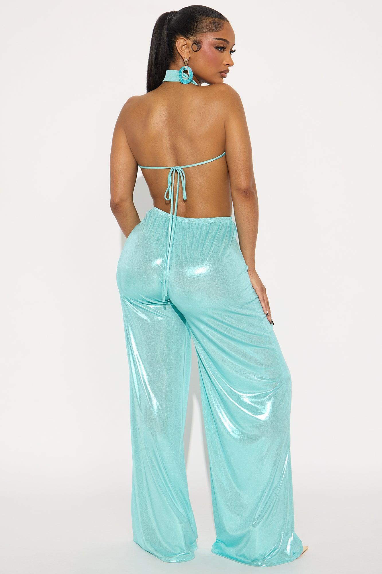 Jazmine Tales Slinky Halter Jumpsuit - Aqua Product Image