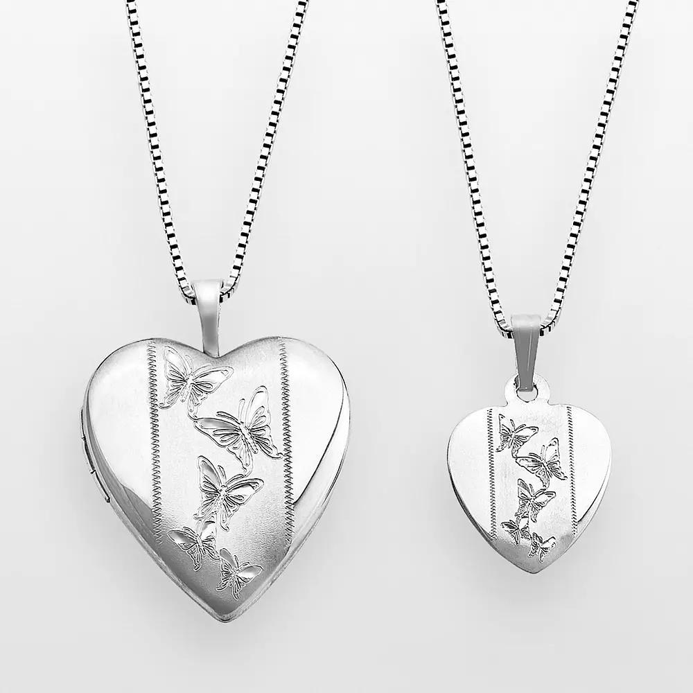 Sterling Silver Butterfly Heart Locket & Pendant Set, Women's, Size: 20MM, Multicolor Product Image