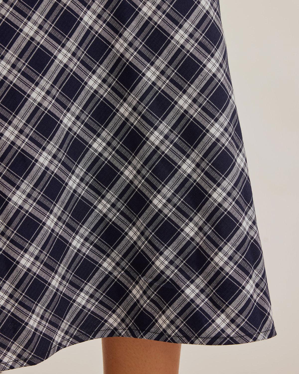 Blue Plaid V Neck Slip Maxi Dress Product Image
