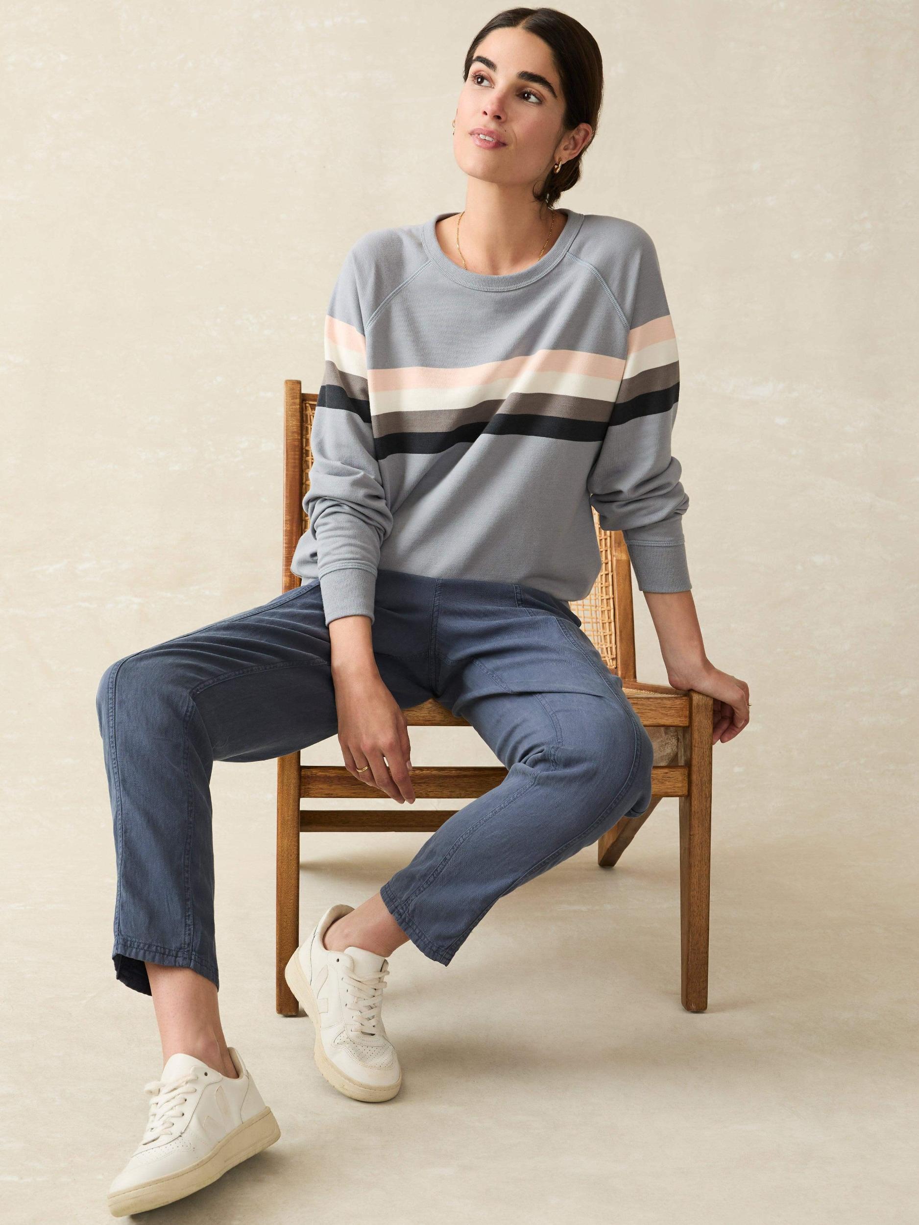 Coastal Cloud Cotton Crew - Blue Westward Stripe Product Image