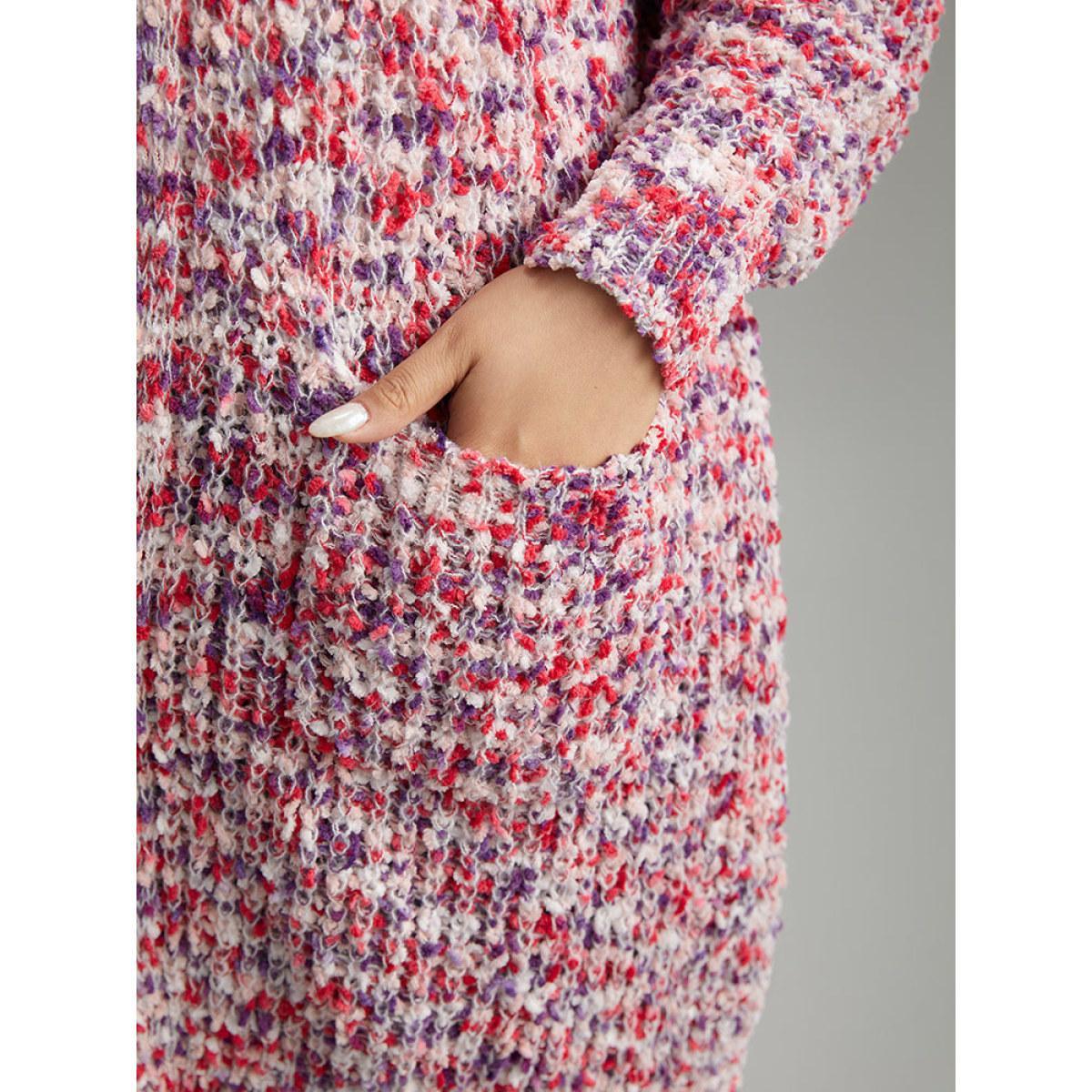 Plus Size Contrast Fuzzy Open Front Patched Pocket Cardigan Multicolor Women Casual Loose Long Sleeve Everyday Cardigans BloomChic 12/L Product Image