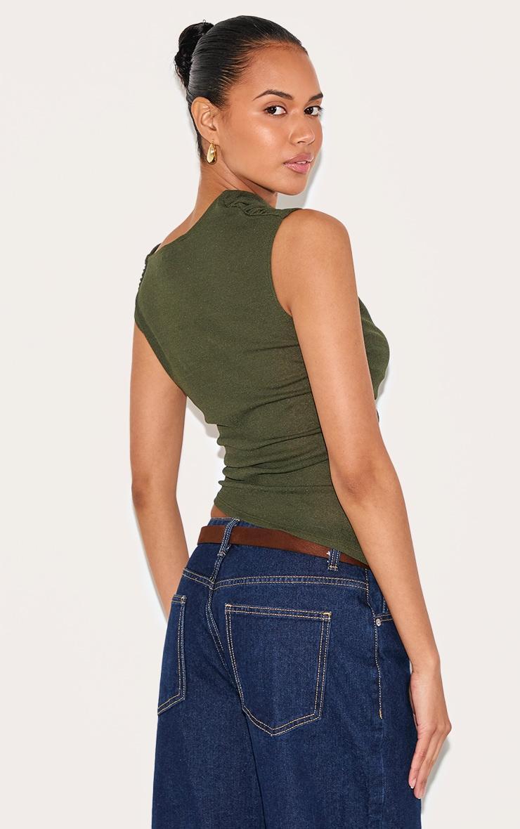 Olive Burnout Mesh Asymmetric Hem Long Top Product Image