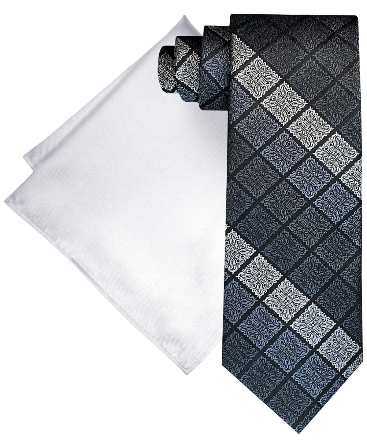 Steve Harvey Mens Extra Long Ornate Block Tie & Solid Pocket Square Set Product Image