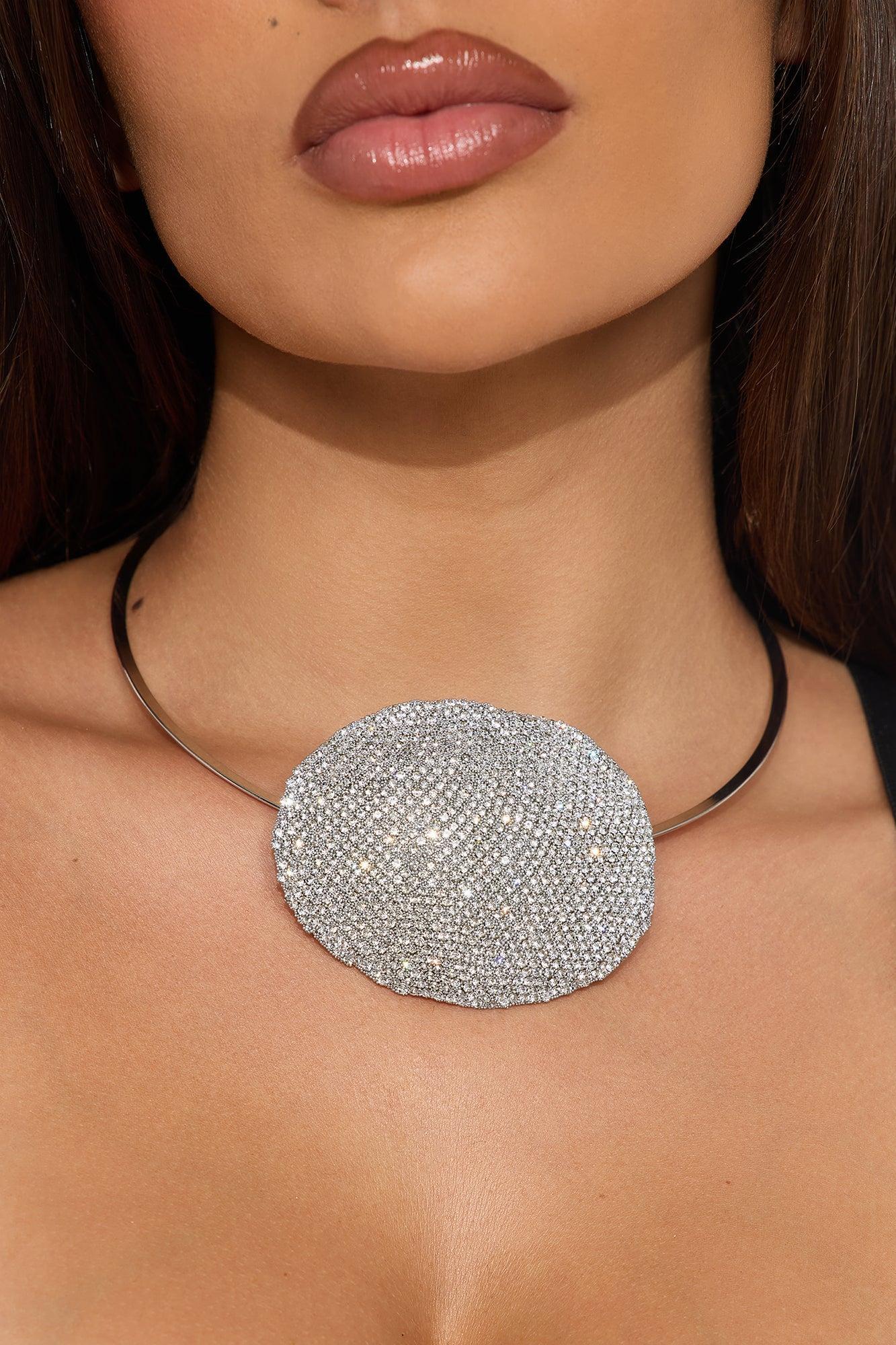 Bigger Is Better Oval Rhinestone Choker Necklace - Silver Female Product Image