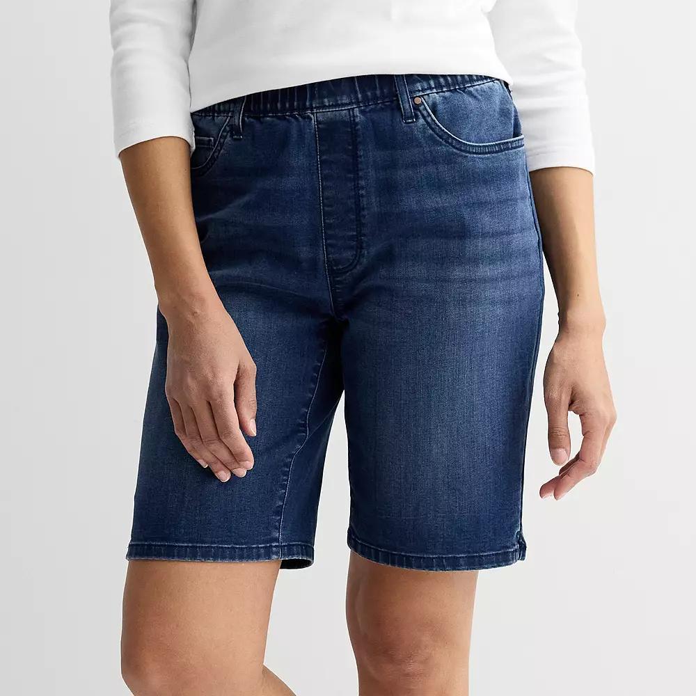 Womens Croft & Barrow Modern Denim Pull-On Bermuda Shorts Dark Blue Product Image