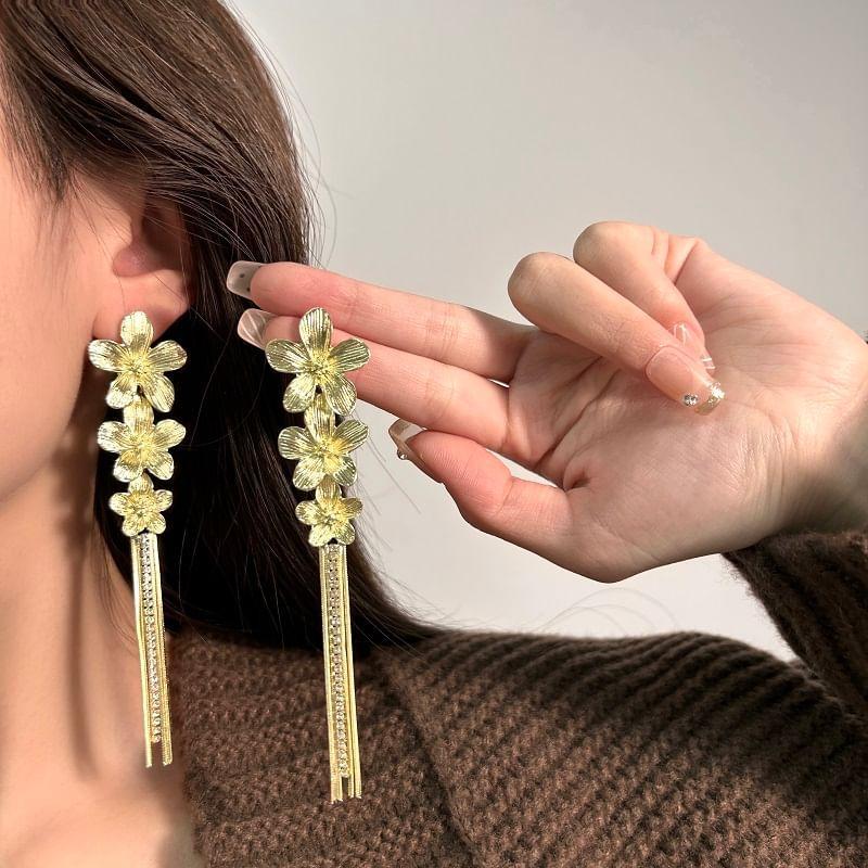 Floral Rhinestone Fringed Drop Earring Product Image