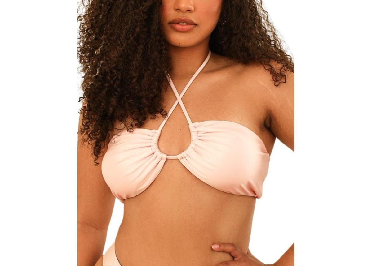Dippin' Daisy's Women's Amalfi String Tie Bandeau Bikini Top in Pink/White - Product Image
