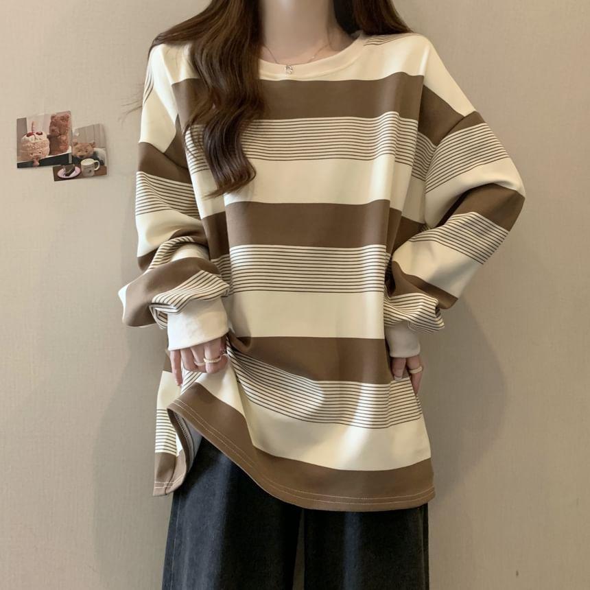 Crew Neck Striped Oversized Sweatshirt Product Image