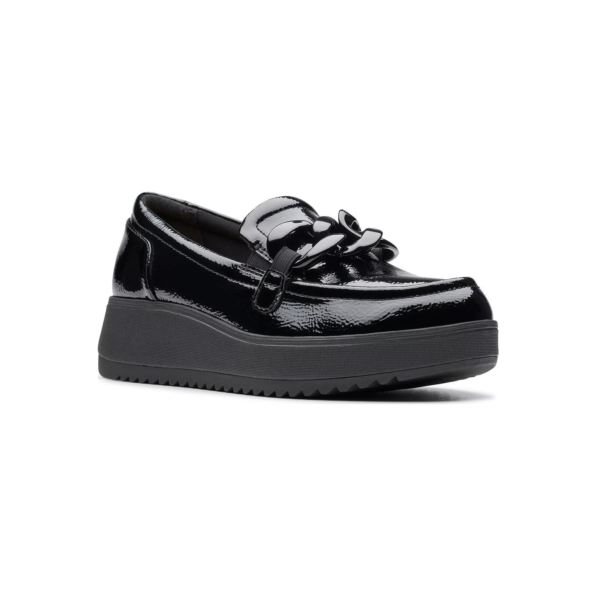 Clarks® Zylah May Women's Leather Slip-On Shoes, Size: 10, Black Crinkle Patent Product Image