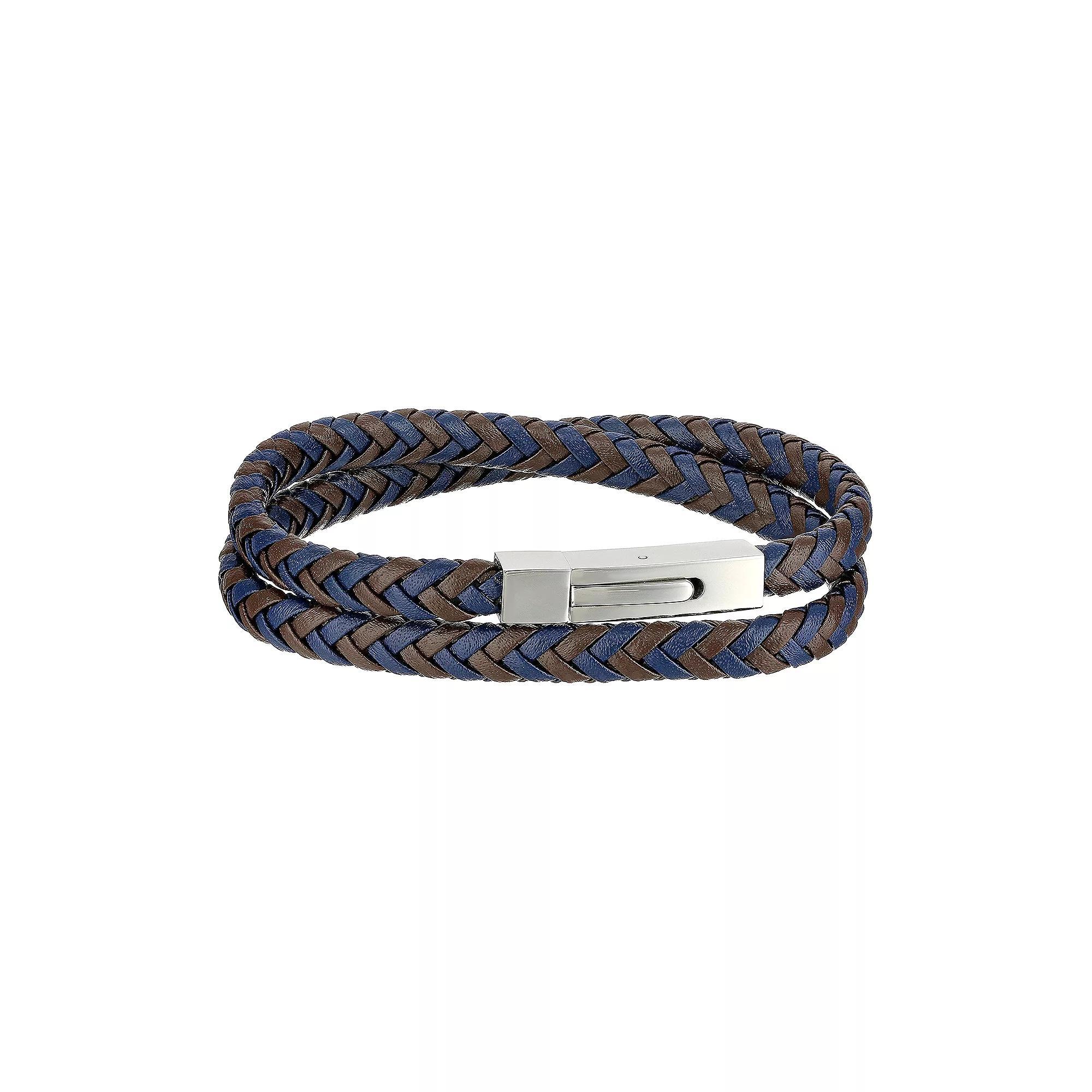 Men's LYNX Two-Tone Braided Leather & Stainless Steel Bracelet, Size: 17", Two Tone Product Image
