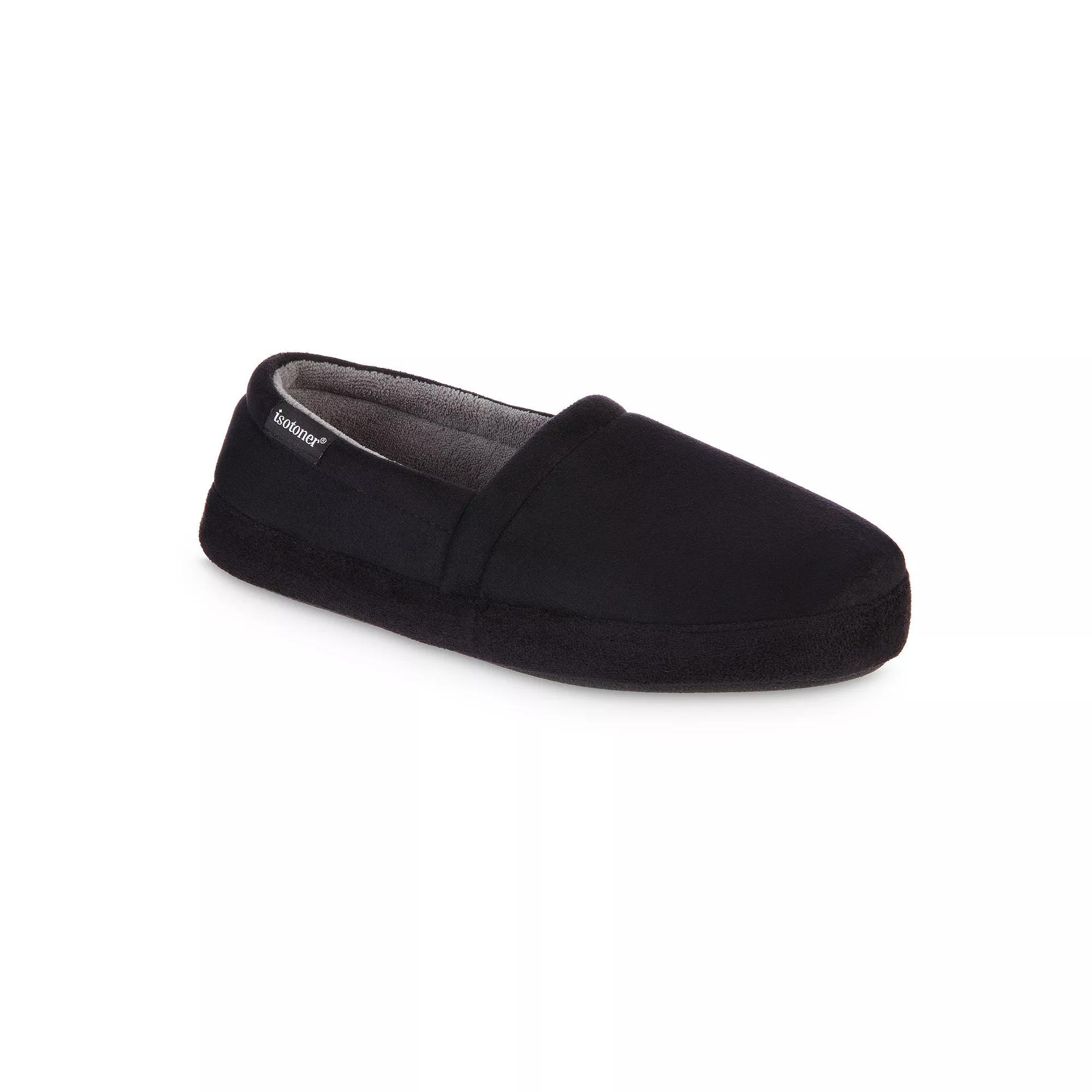 Isotoner Men's Microsuede Round Essentials Closed Back Slippers - Black XL Product Image