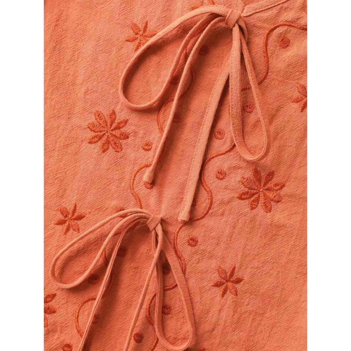 Plus Size Ribbon Tie Embroidered Cotton Tank Top Women Brightorange Tie knot V-neck Vacation Tank Tops Camis BloomChic 10/M Product Image