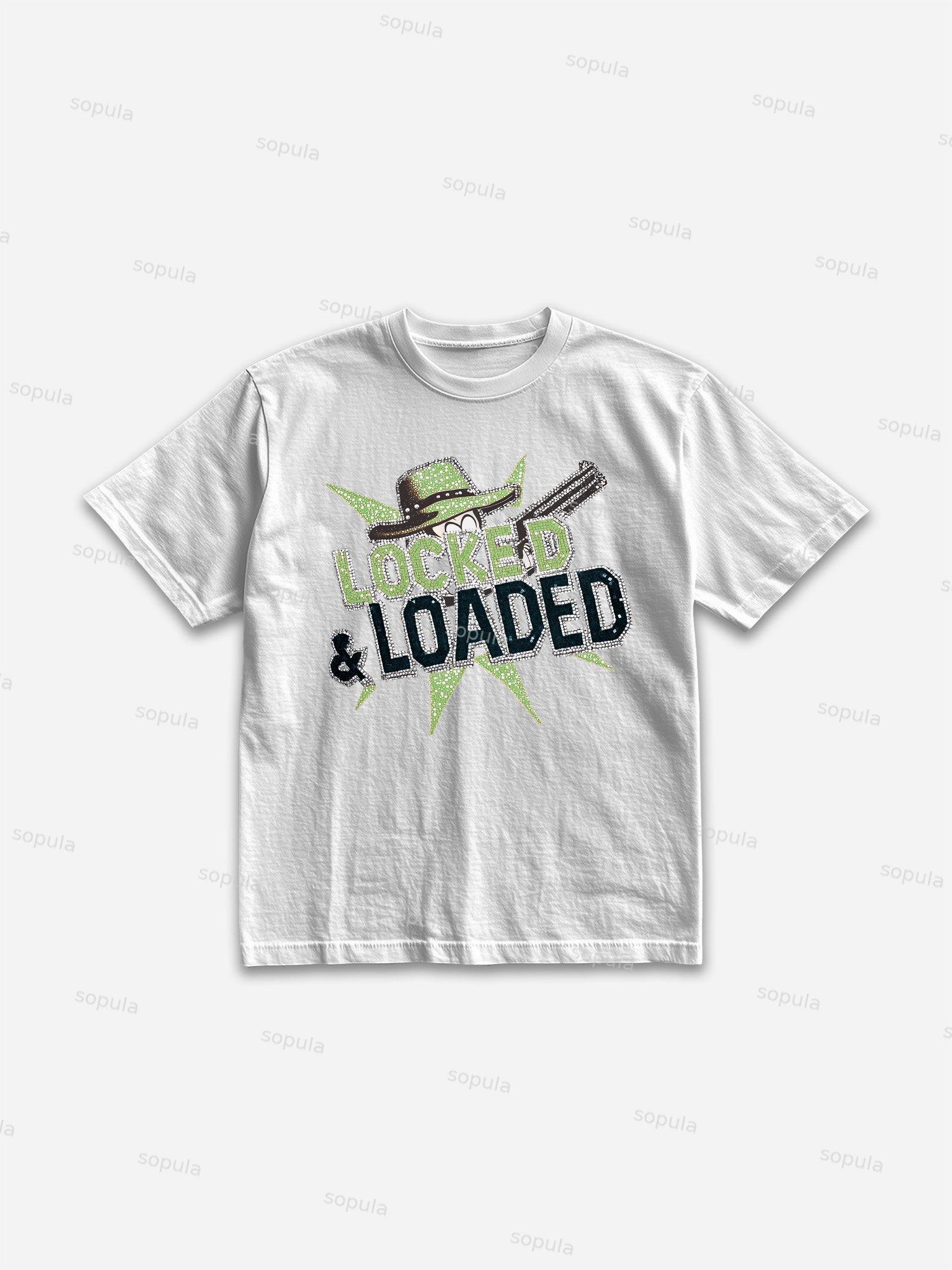 Locked & Loaded Cartoon Cowboy Revolver Graphic Cotton T-shirt Product Image