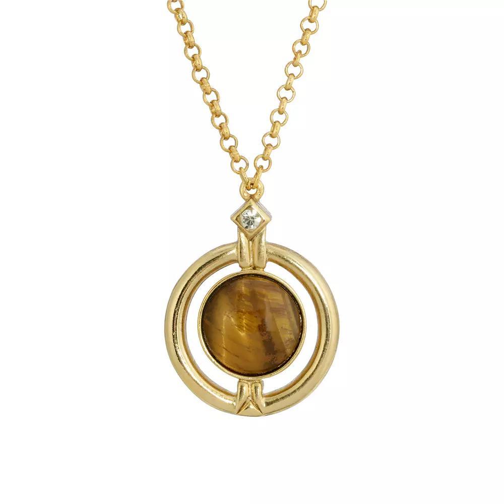 1928 Gold Tone Round Stone Pendant Necklace, Womens Brown Product Image
