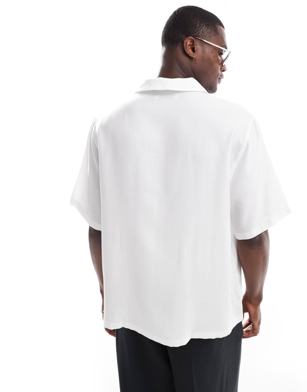 Bershka premium satin shirt in ecru  Product Image