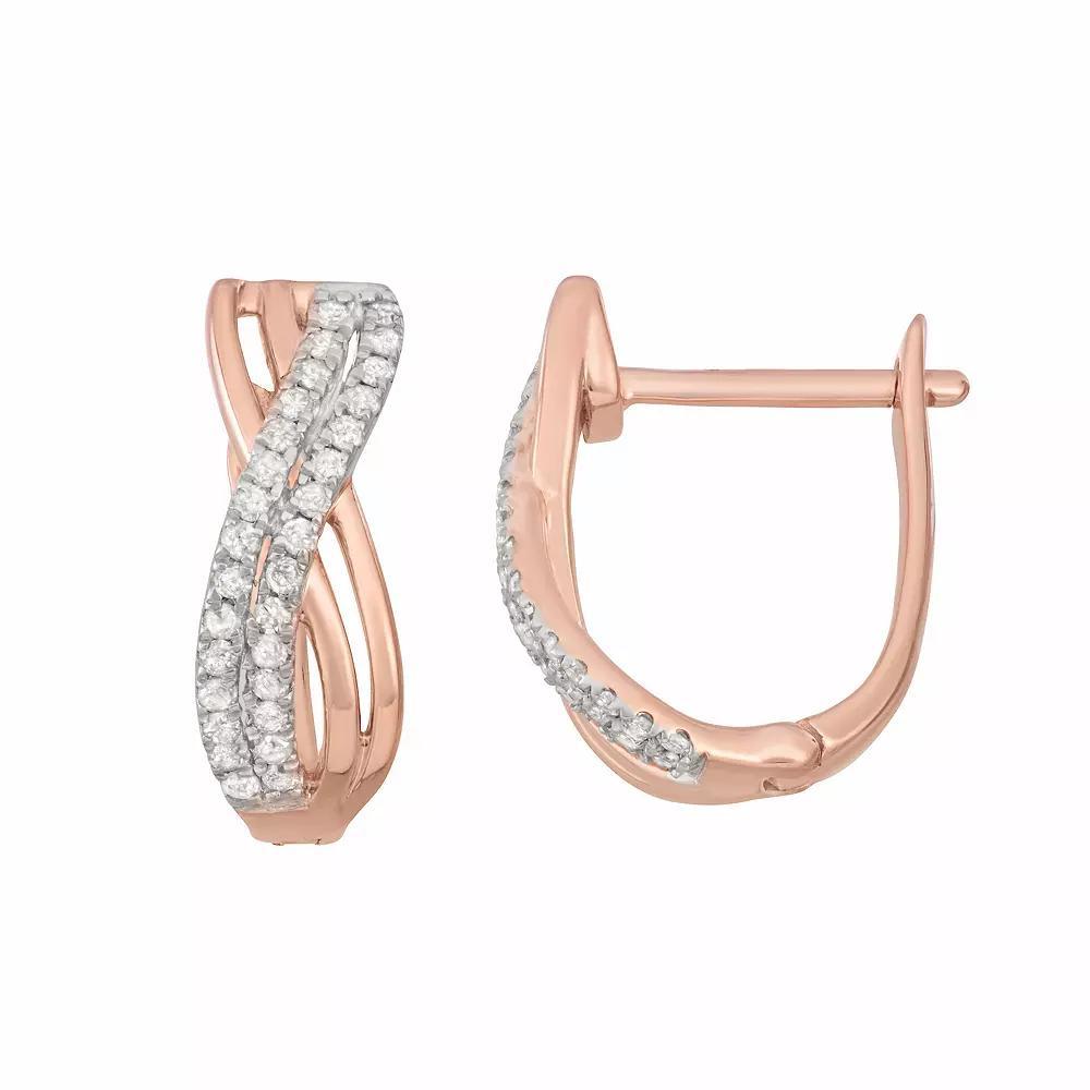 HDI Rose Gold Toned 1/5 Carat T.W. Diamond Twist Hoop Earrings, Women's, Pink Product Image