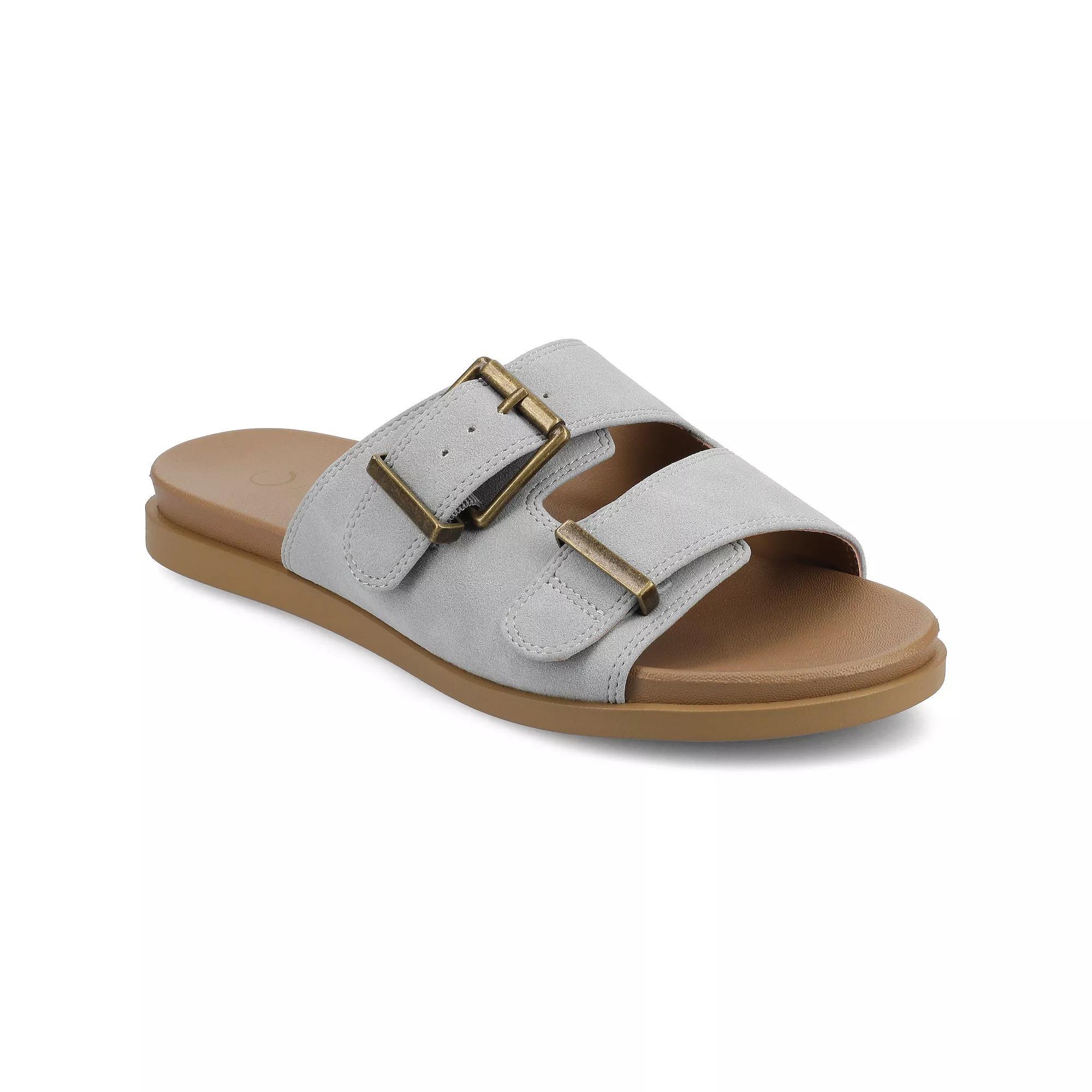Journee Cosette Women's Double Strap Buckle Slip-On Flat Sandals, Size: 9, Blue Product Image
