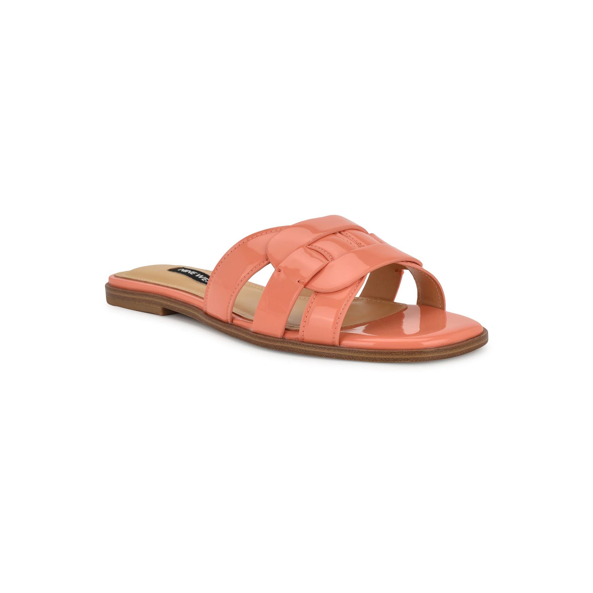 Nine West Glorie Open Toe Flat Slip-On Women's Casual Sandals, Size: 8.5, Orange Patent Product Image