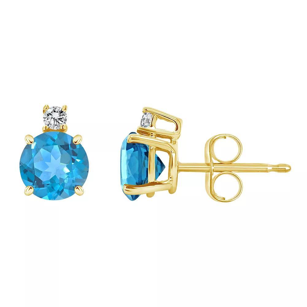 Celebration Gems 14k Gold Aquamarine & Diamond Accent Stud Earrings, Women's Product Image