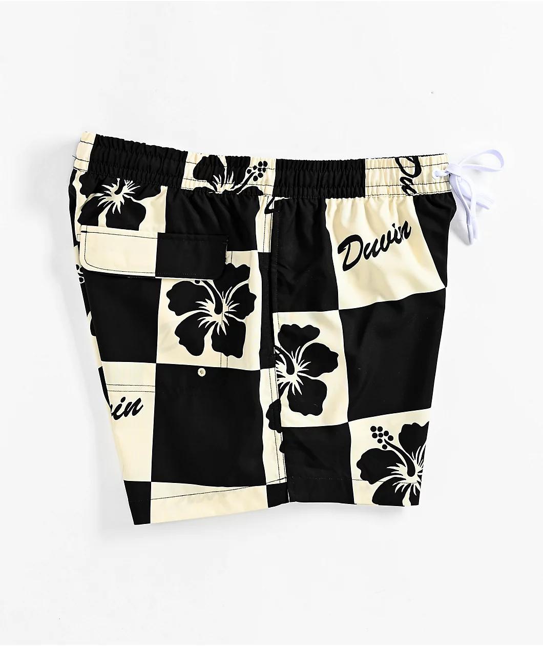 Duvin Hawaiian Checker Black & White Board Shorts Product Image