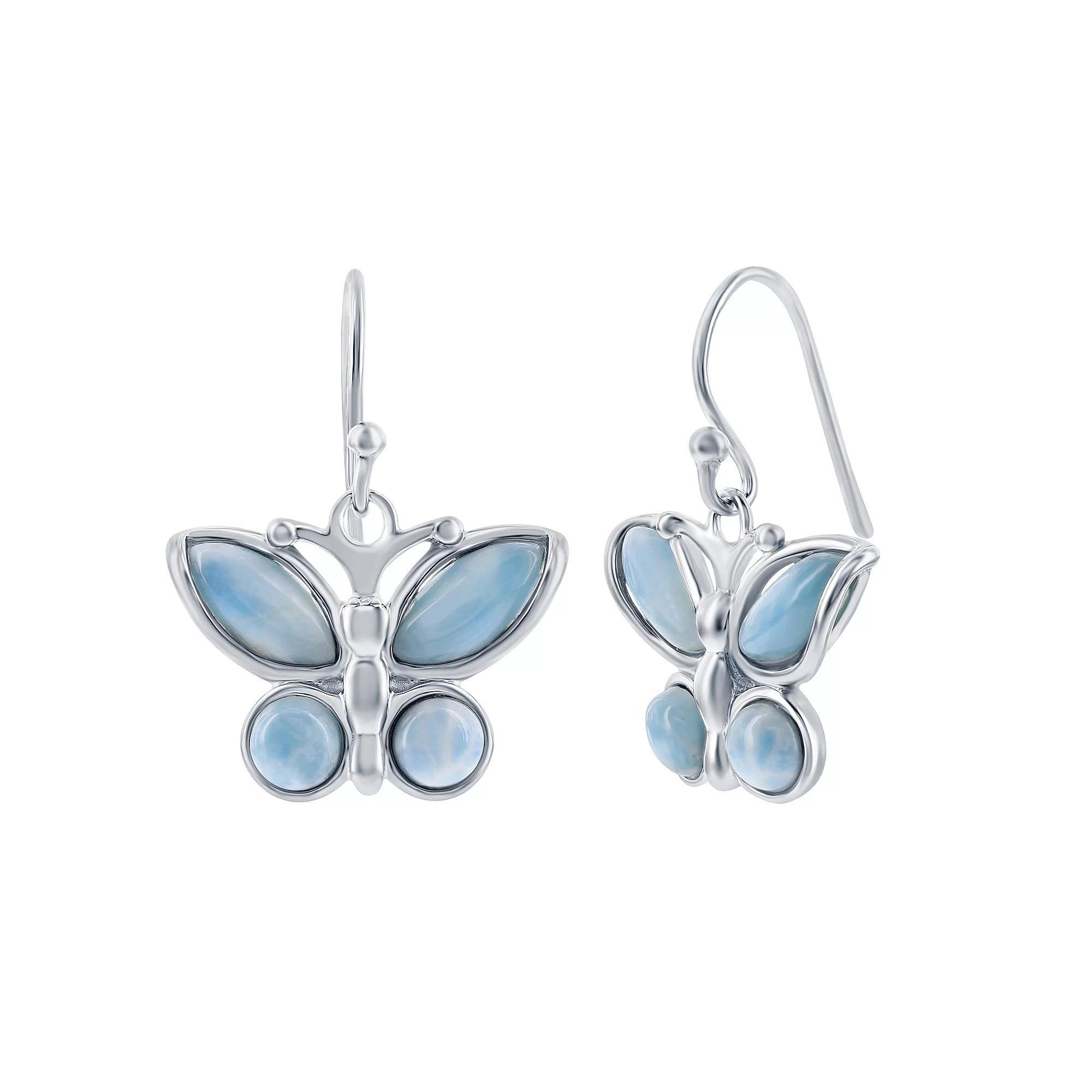 Nautica Rocks Sterling Silver Larimar Butterfly Earrings, Womens Product Image