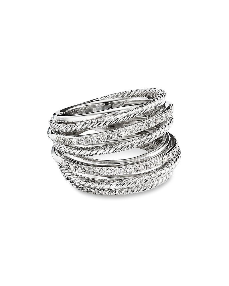 David Yurman Sterling Silver Crossover Wide Ring with Diamonds, 6 Product Image