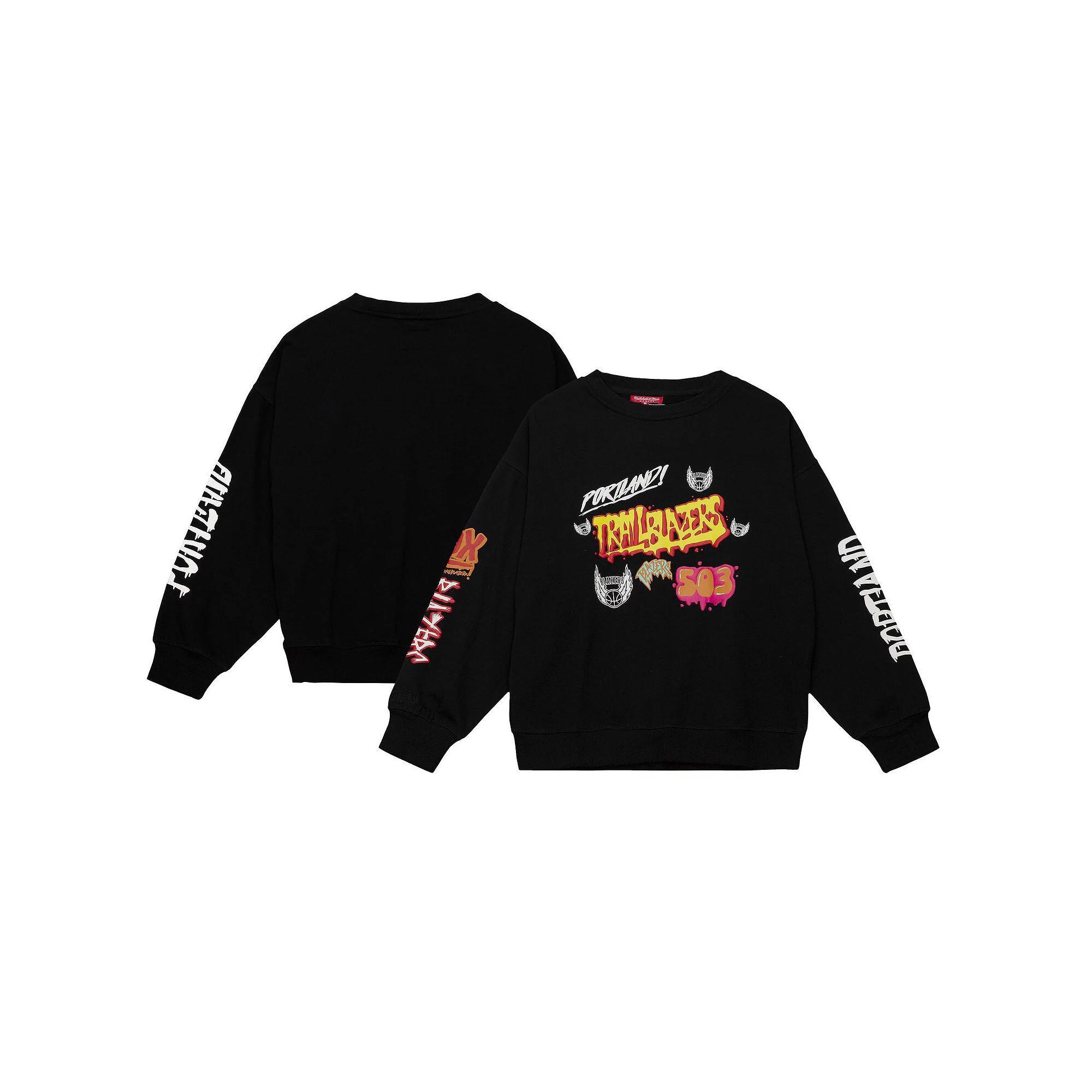 Womens Mitchell & Ness Portland Trail Blazers Slap Sticker Lightweight Pullover Sweatshirt Product Image