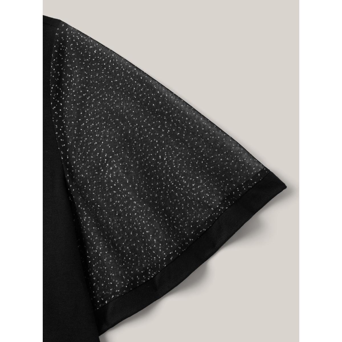 Plus Size Sheer Luxe Mesh Sleeve Round Neck T-Shirt Black Women Elegant See through Round Neck Everyday T-shirts BloomChic 10/M Product Image
