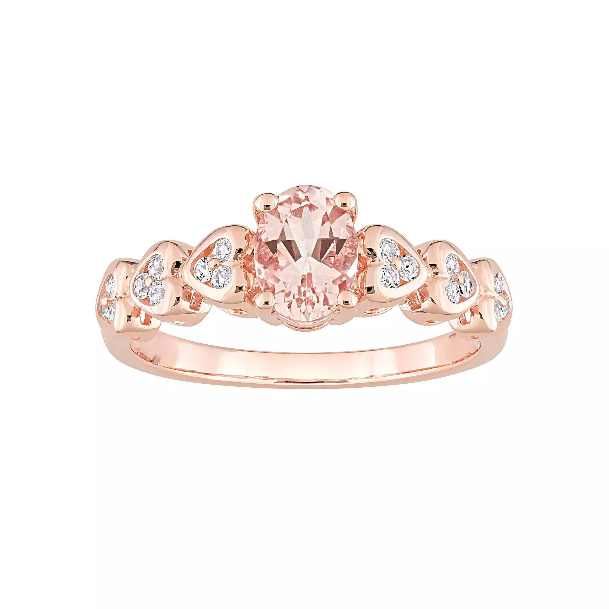 Stella Grace 18k Rose Gold Over Silver Morganite & White Topaz Heart Ring, Women's, Size: 7, Rose Gold Tone Product Image