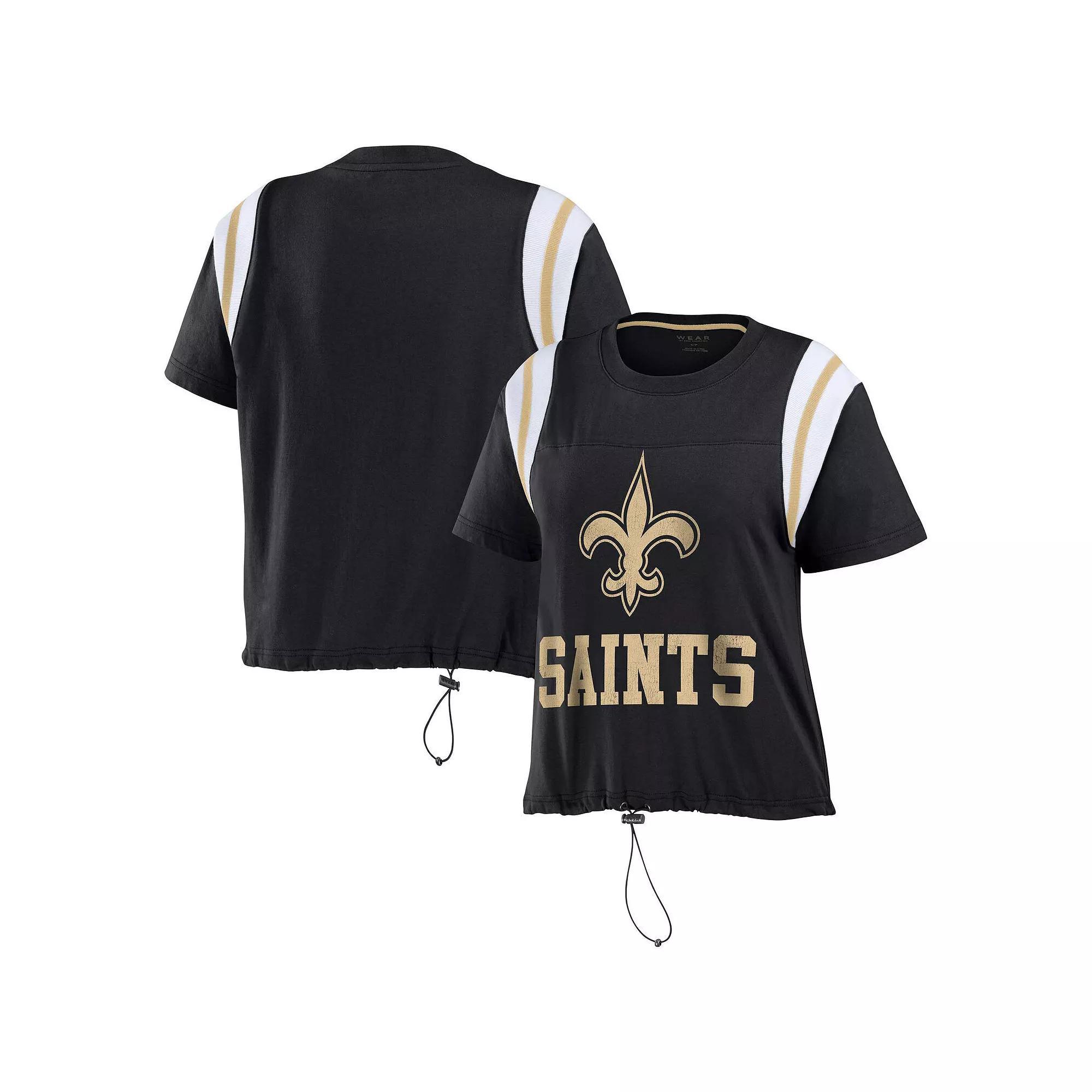Women's WEAR by Erin Andrews Black New Orleans Saints Cinched Colorblock T-Shirt, Size: XL Product Image