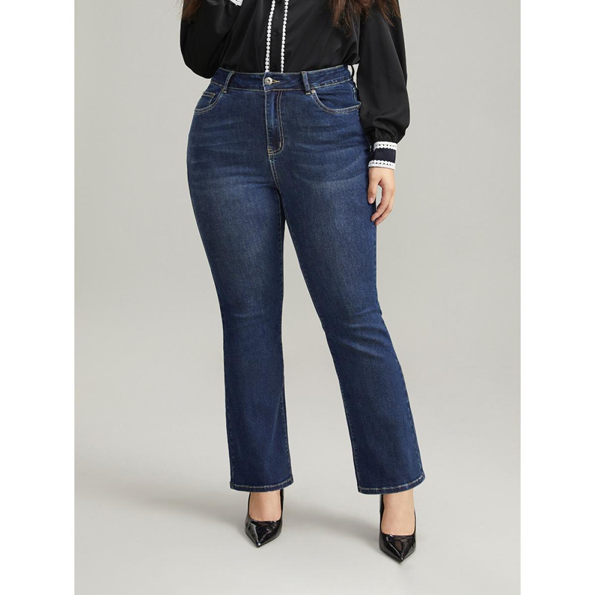 Plus Size Cotton Bootcut Dark Wash Very Stretchy Jeans Women DarkBlue Casual Plain Plain High stretch Pocket Jeans BloomChic 20/2X Product Image